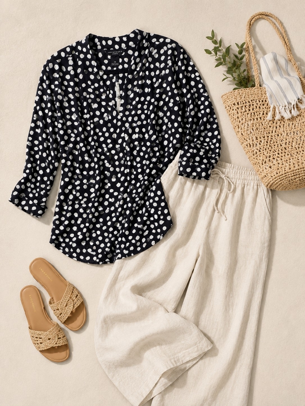 Investments Black & White Polka Dot V-Neck Blouse - Picture 3 of 7